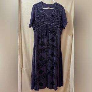 Magic Purple Rayon Dress Embroidered Free Size Maxi Dress Tie Up Back